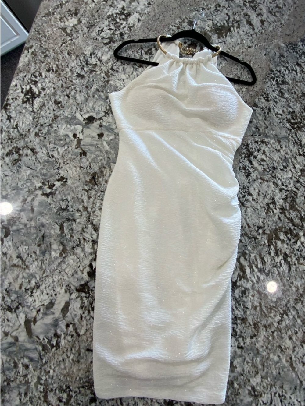 Eliza J White Halter Midi Dress with Gold Ring Detail